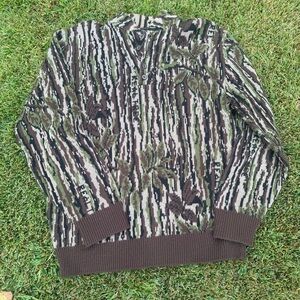VTG Rattlers Brand Real Tree Sweater Mens Camo Knit Button Pullover USA